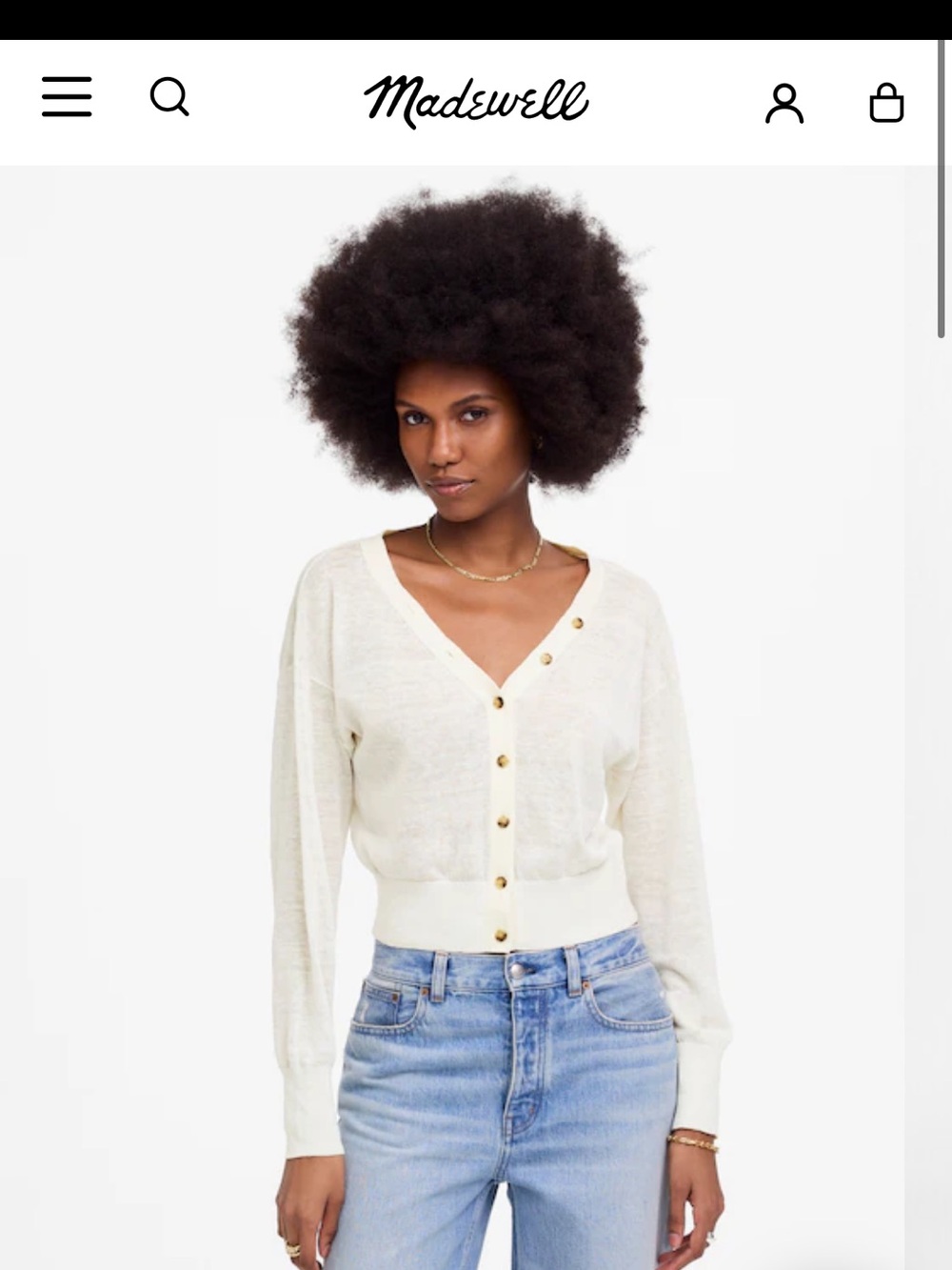 NWT Madewell Ivory V-Neck Button Front Cardigan
